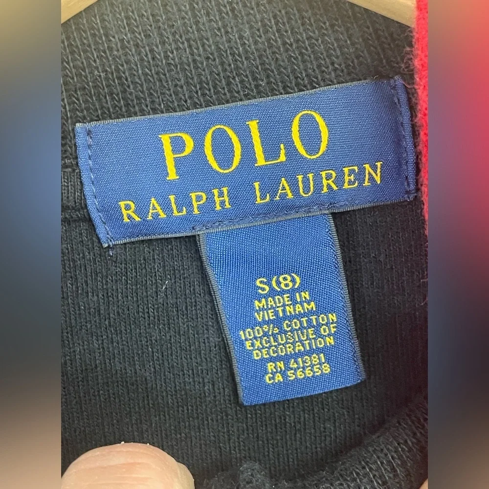 Ralph Lauren boys size 8 1/4 zip sweater black red pony